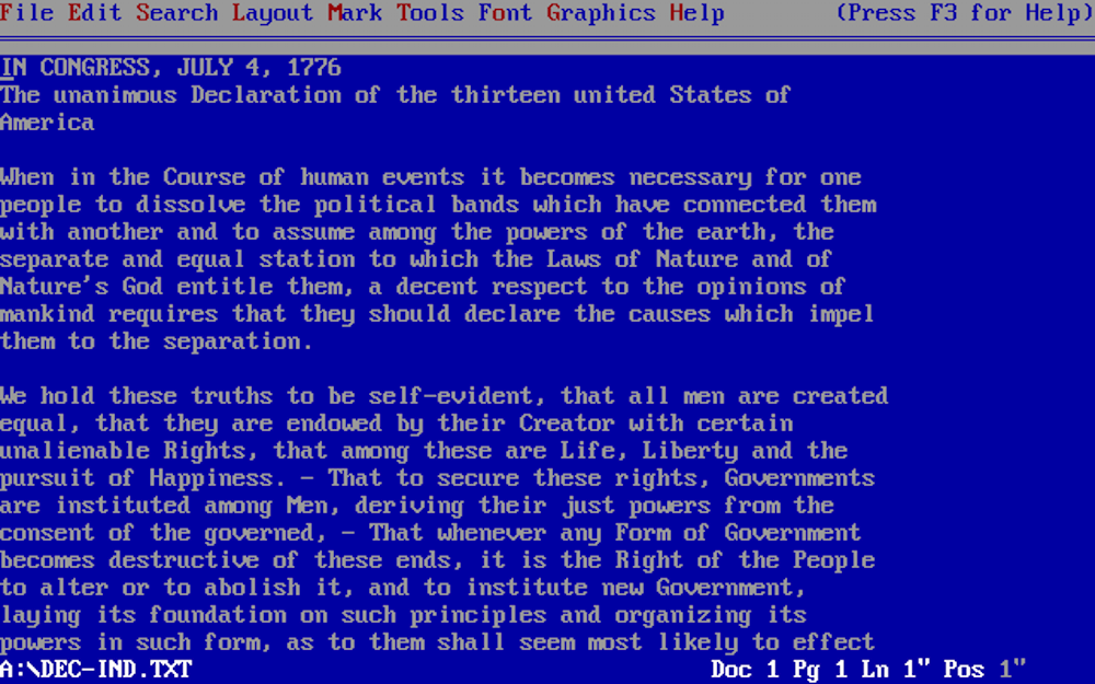 Screenshot of WordPerfect 5.1