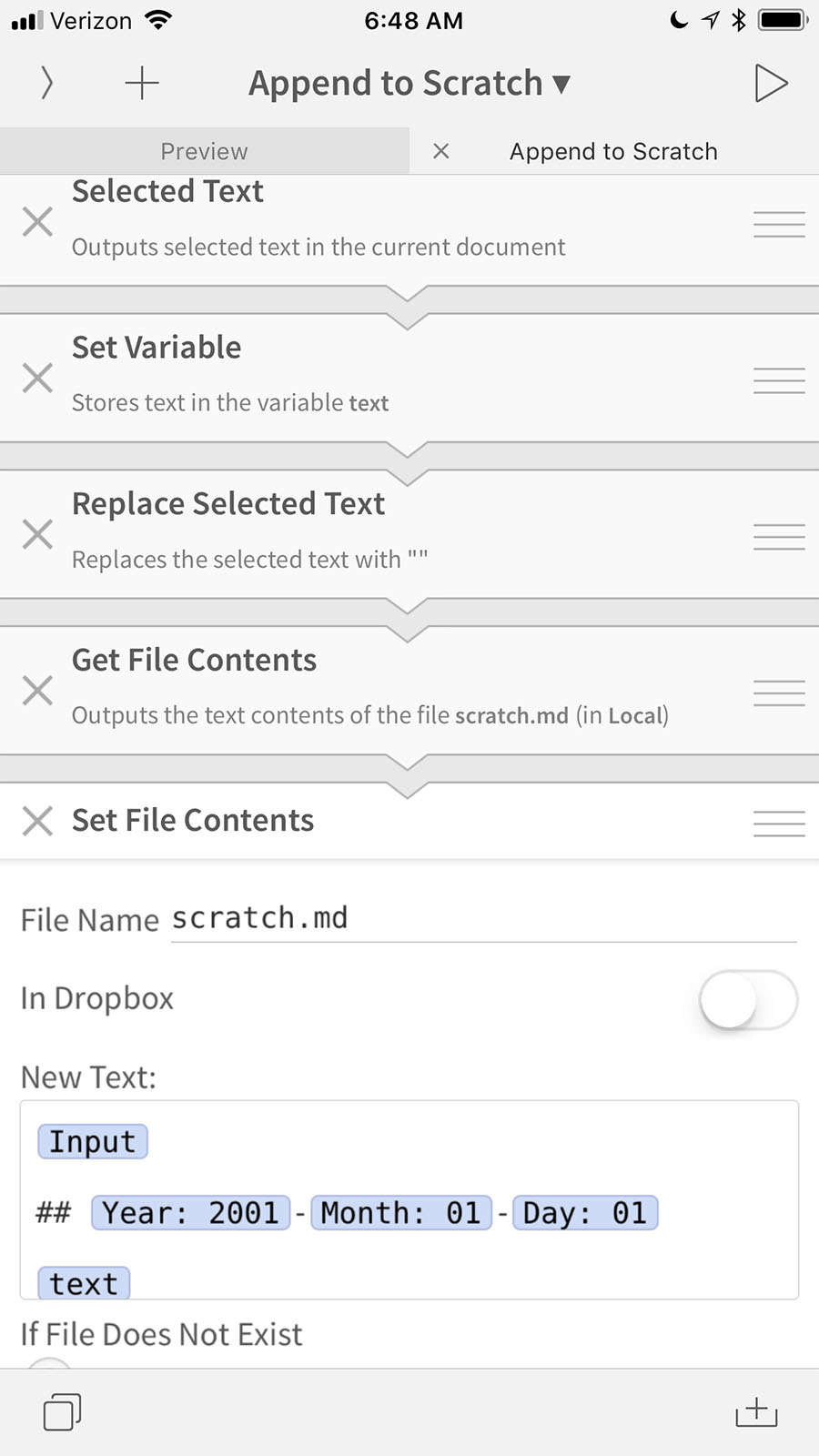 Screenshot of an Editorial workflow in iOS