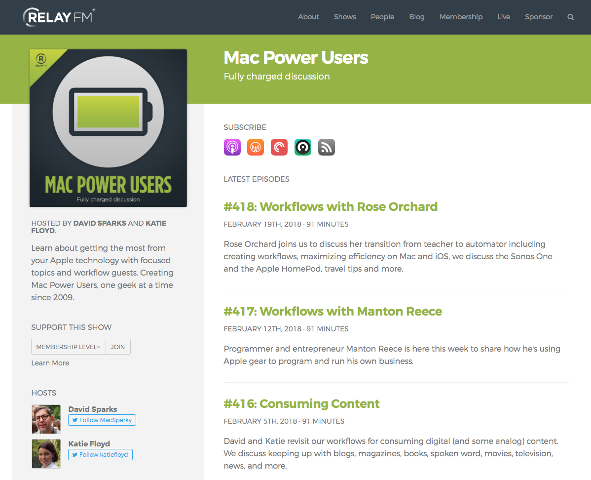 Mac Power Users podcast homepage